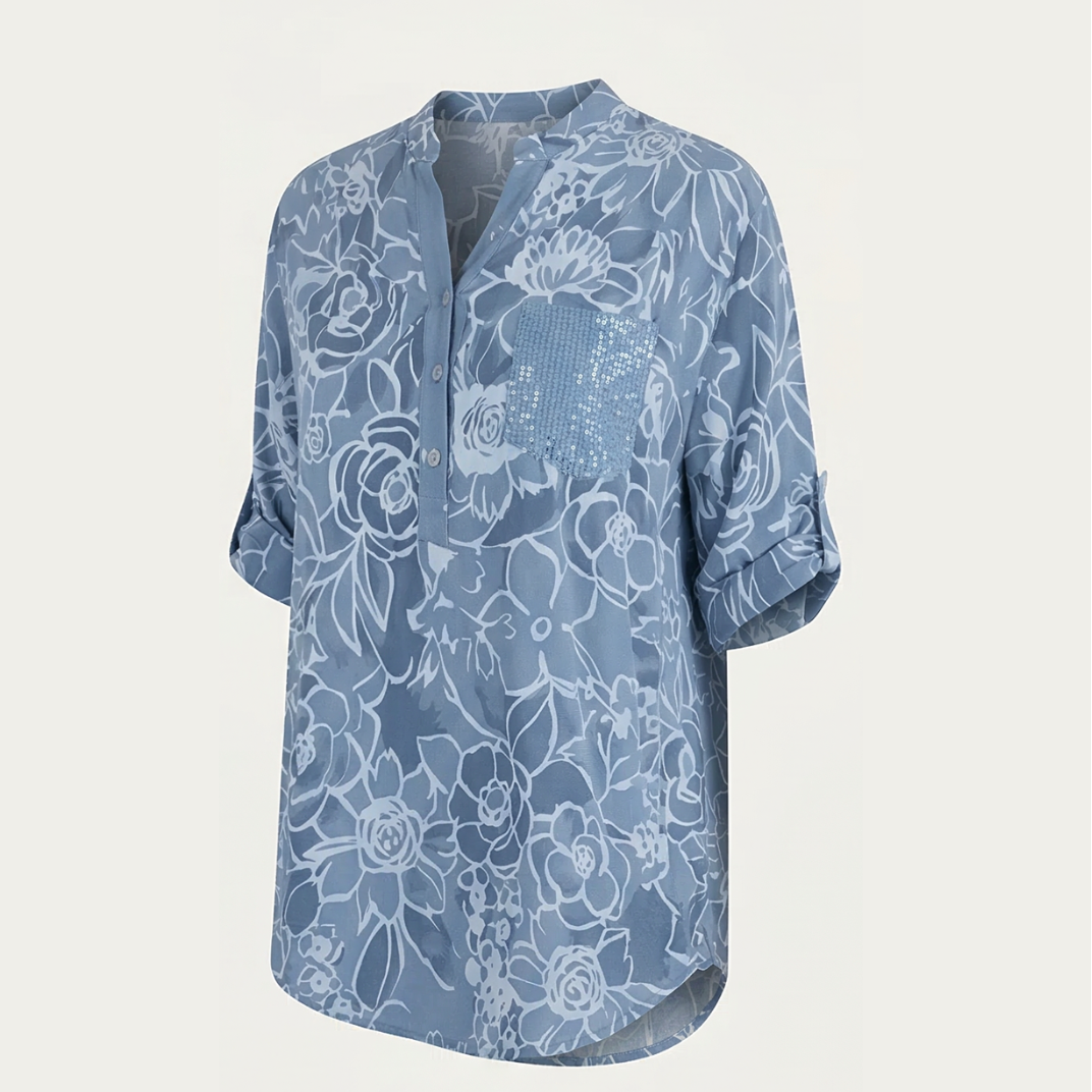 Ravopeak™ – Sequin Pocket Floral Blouse