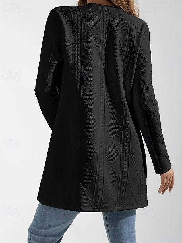 Comfortable, breathable jacquard, stylish, everyday solid color, outdoor single-breasted round neck regular fit long-sleeved jacket
