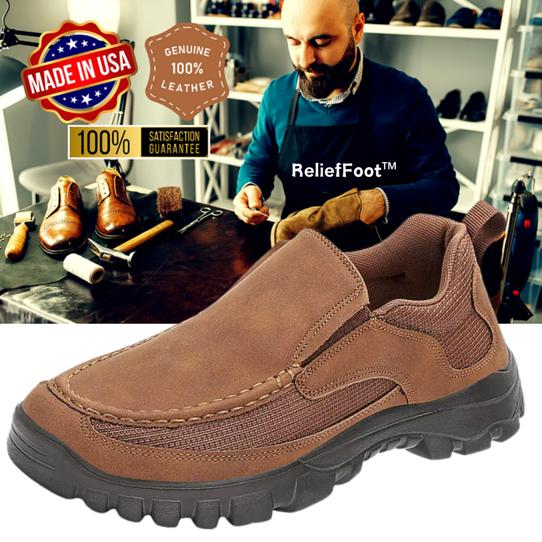 (Medical Certification) Men's Orthopedic Genuine Leather Shoes for Diabetics, Arch Support Hiking Shoes for Plantar Fasciitis