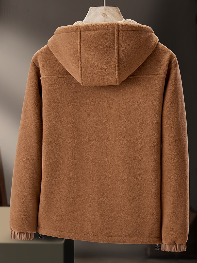 Autumn and winter new heavyweight men's fleece jacket casual hooded lamb fleece plus velvet thick warm cardigan coat