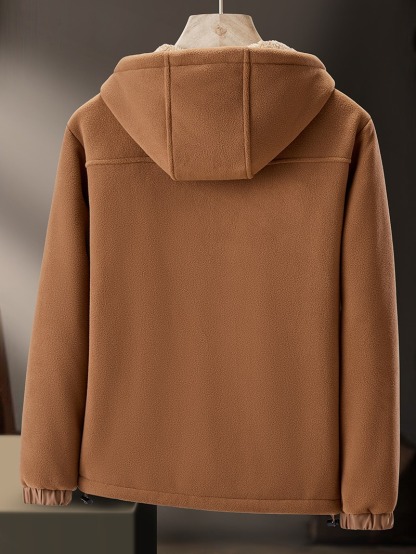 Autumn and winter new heavyweight men's fleece jacket casual hooded lamb fleece plus velvet thick warm cardigan coat