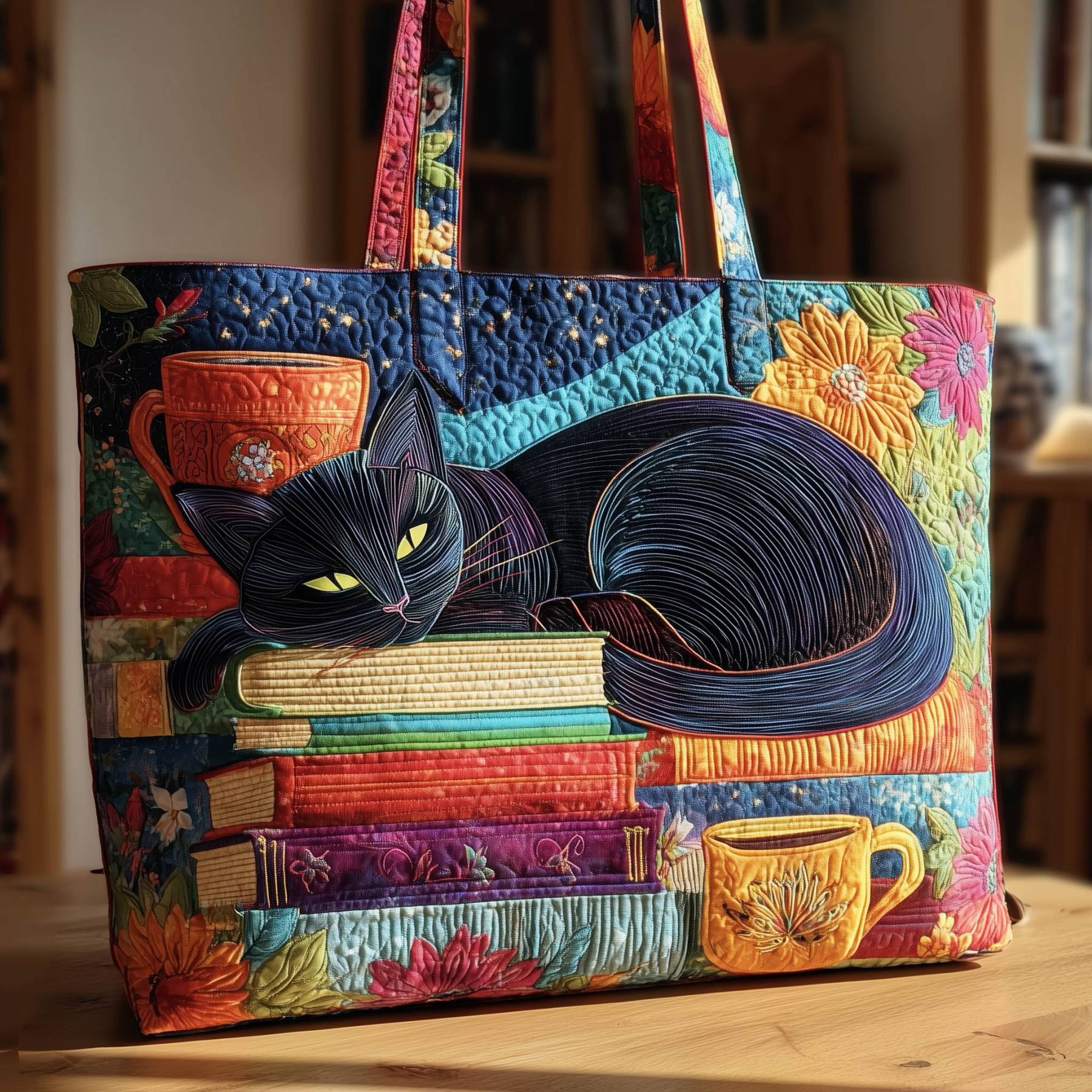 Cat And Books Quilted Tote Bag GFTONL5013