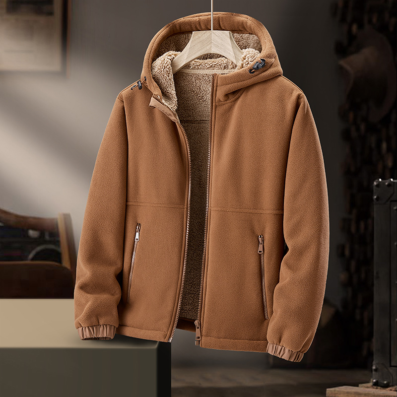 Autumn and winter new heavyweight men's fleece jacket casual hooded lamb fleece plus velvet thick warm cardigan coat