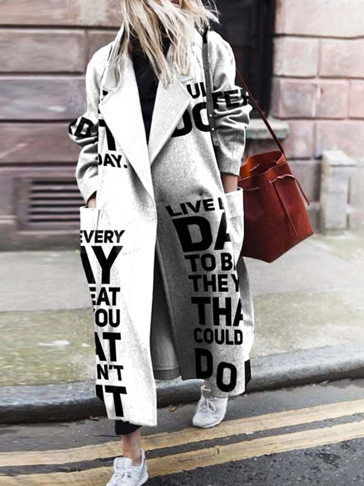 Fashion lapel letter print long coat