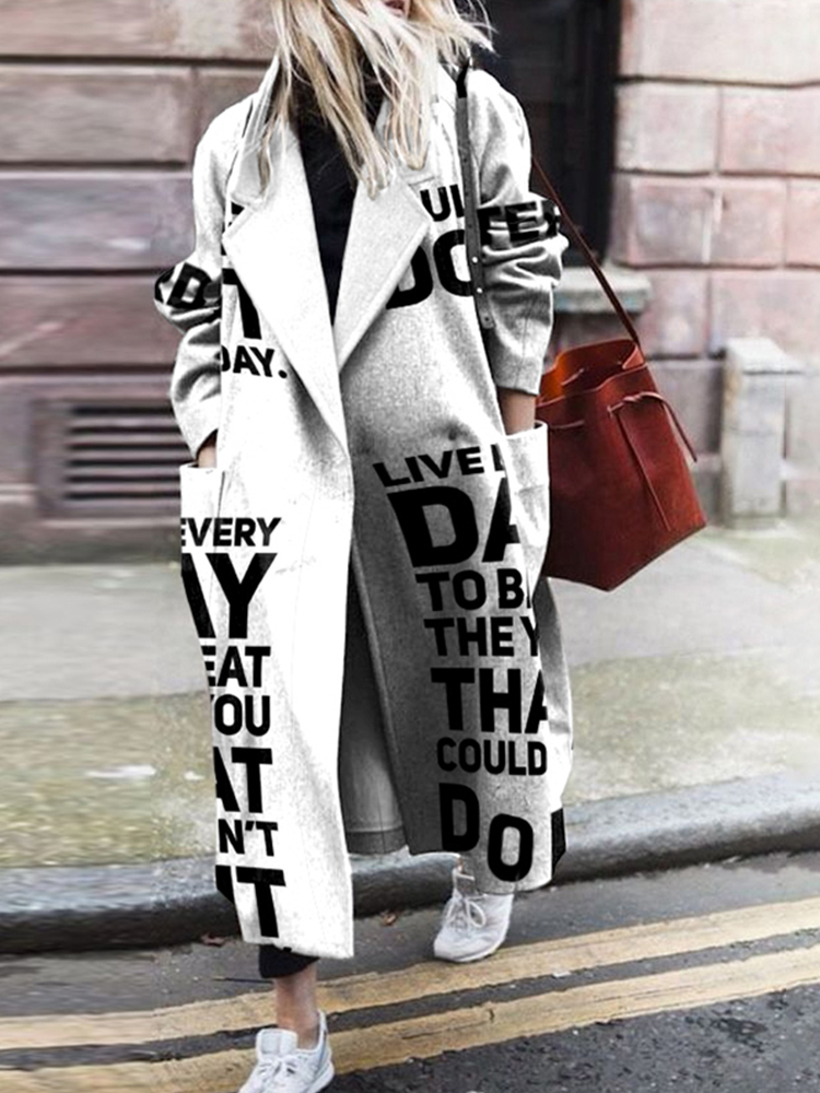 Fashion lapel letter print long coat
