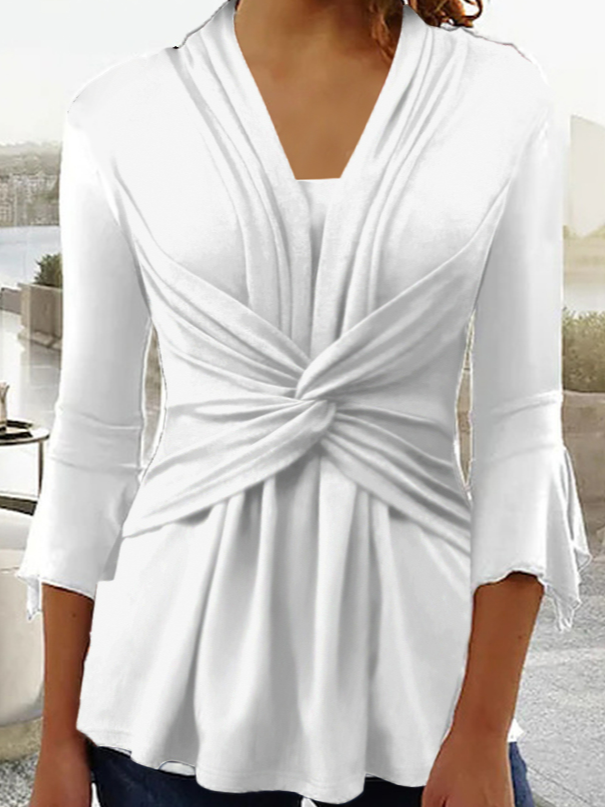 Casual Plain Regular Fit V Neck Top