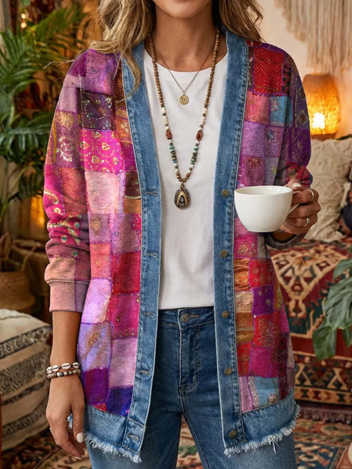 Clearance Sale! 🔥 Elegant slim-fit denim jacket for women, with a vintage floral pattern.