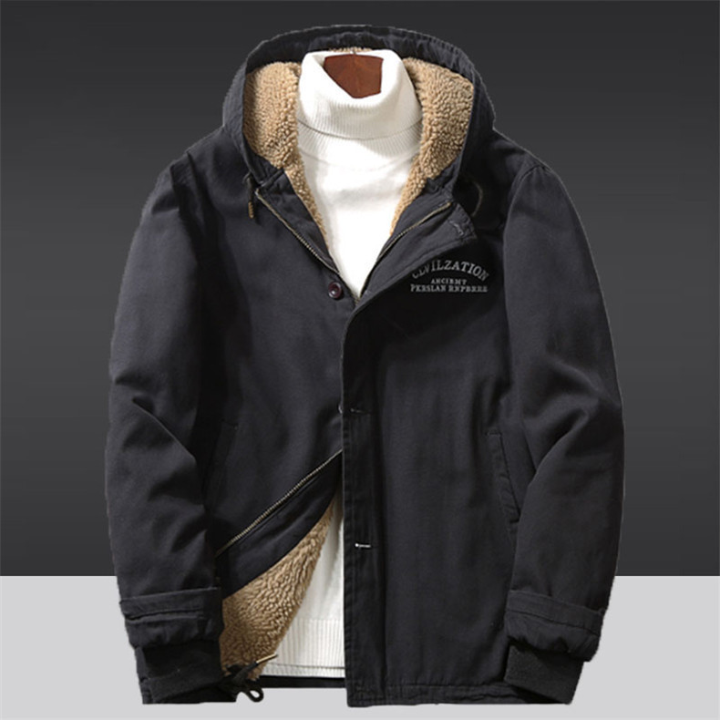 Men's autumn and winter printed cotton coat lamb wool middle-aged jacket workwear cotton jacket men's hooded plus velvet thickened cotton jacket