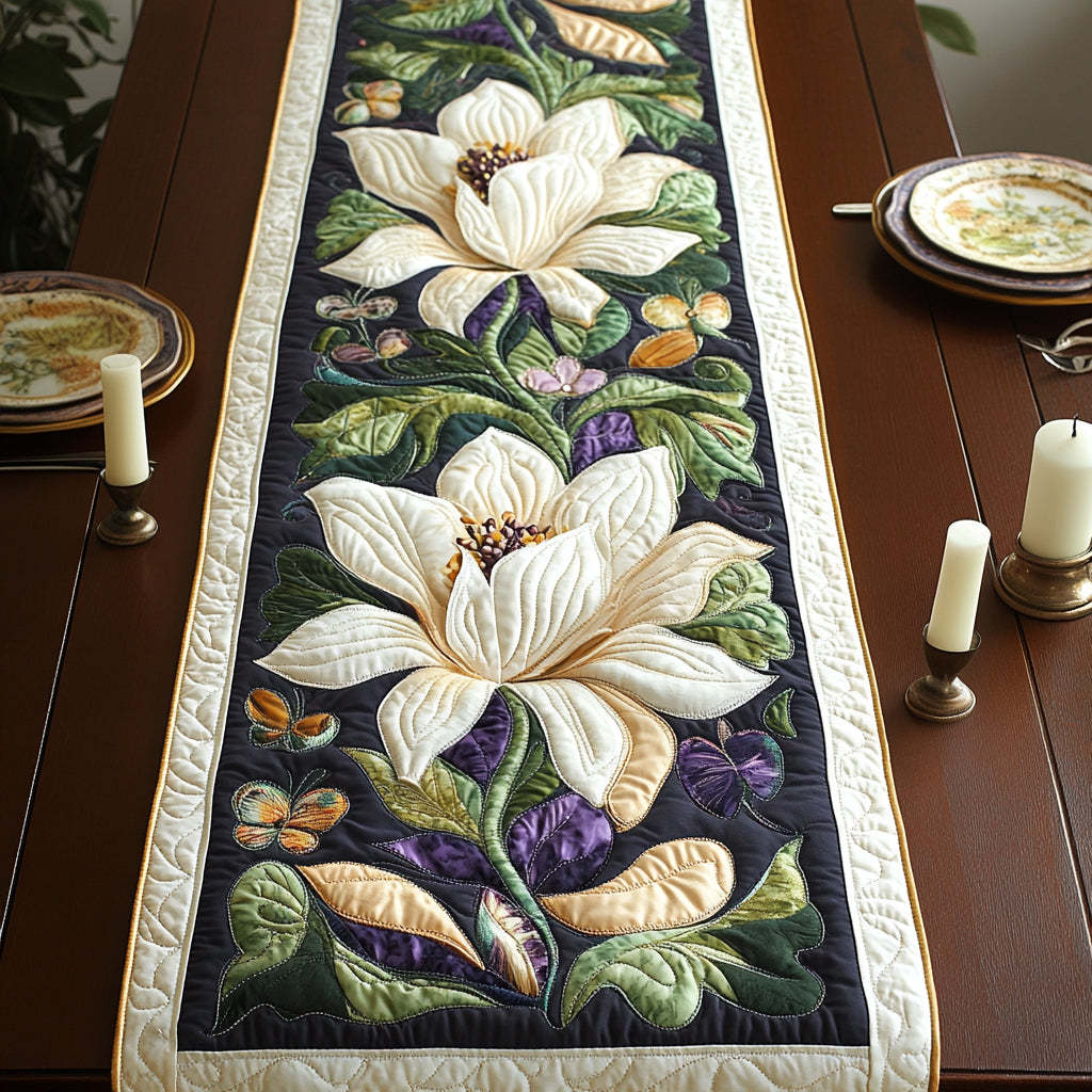 Magnolia Flower Quilted Table Runner NCU0VT122