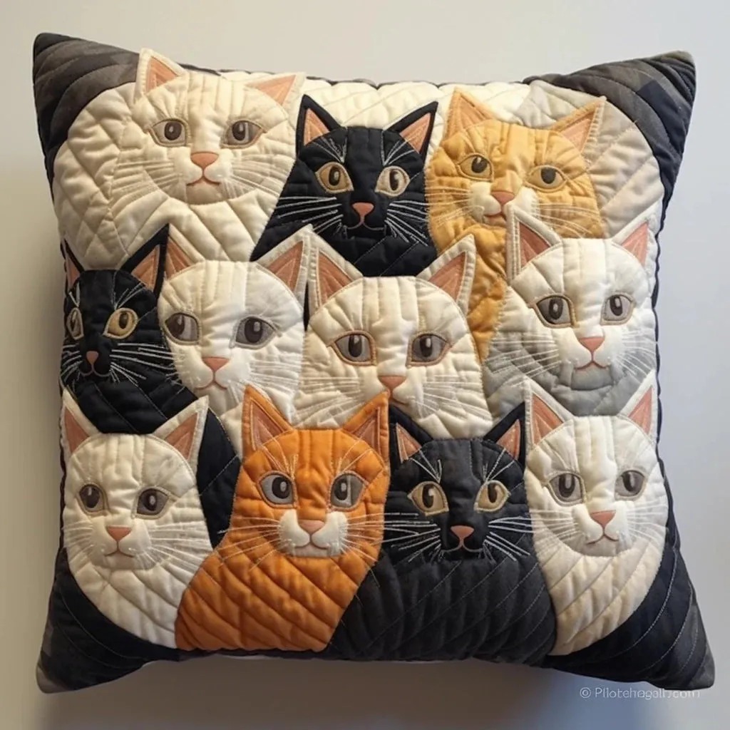 Cat Cluster Quilted Pillow