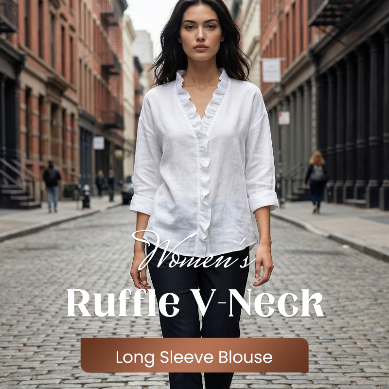 Ravopeak™ – Soft Ruffle V-Neck Long Sleeve Blouse