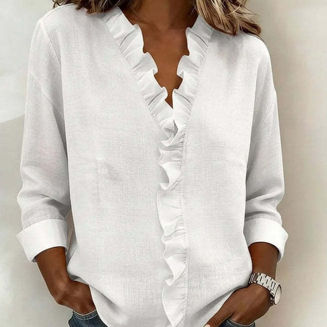 Ravopeak™ – Soft Ruffle V-Neck Long Sleeve Blouse