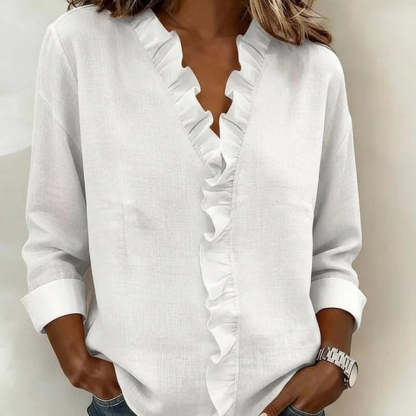 Ravopeak™ – Soft Ruffle V-Neck Long Sleeve Blouse