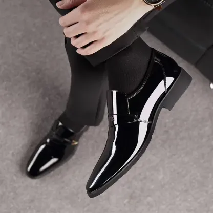 2025 men's shoes new pointed bright patent leather business leather shoes