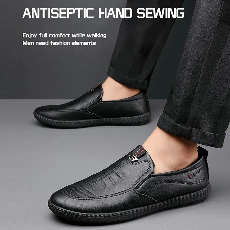 2025 new men's soft bean shoes business casual men's leather shoes a slip-on