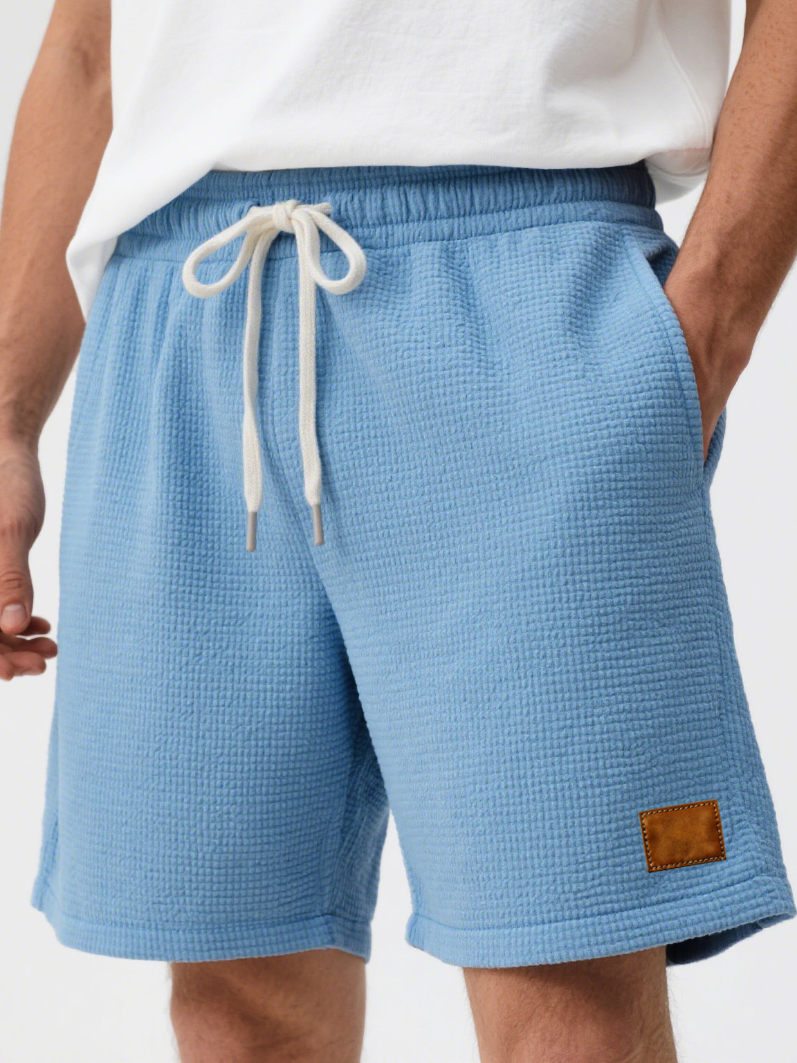 Men's Fashion Casual Waffle Fabric Embroidered Logo Lace-up Loose Shor