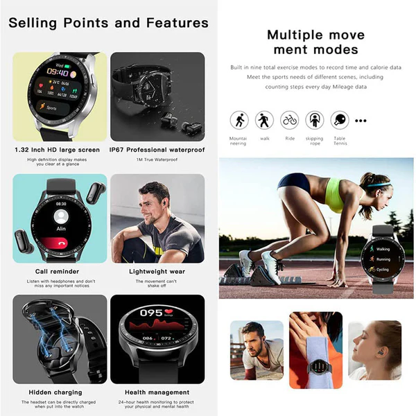 Multi-Function Bluetooth Smartwatch with Earbuds