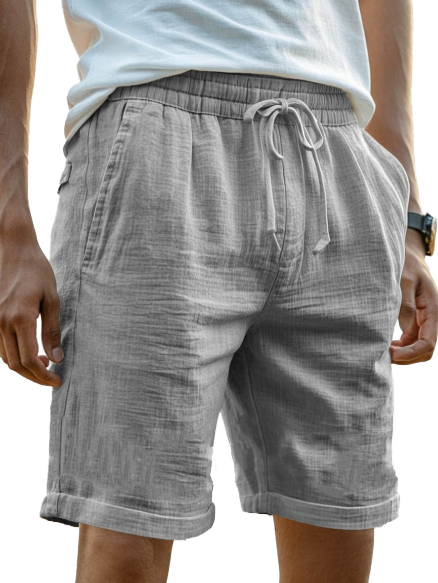 Men's Fashion Casual Retro Hemp Fabric Pocket Shorts