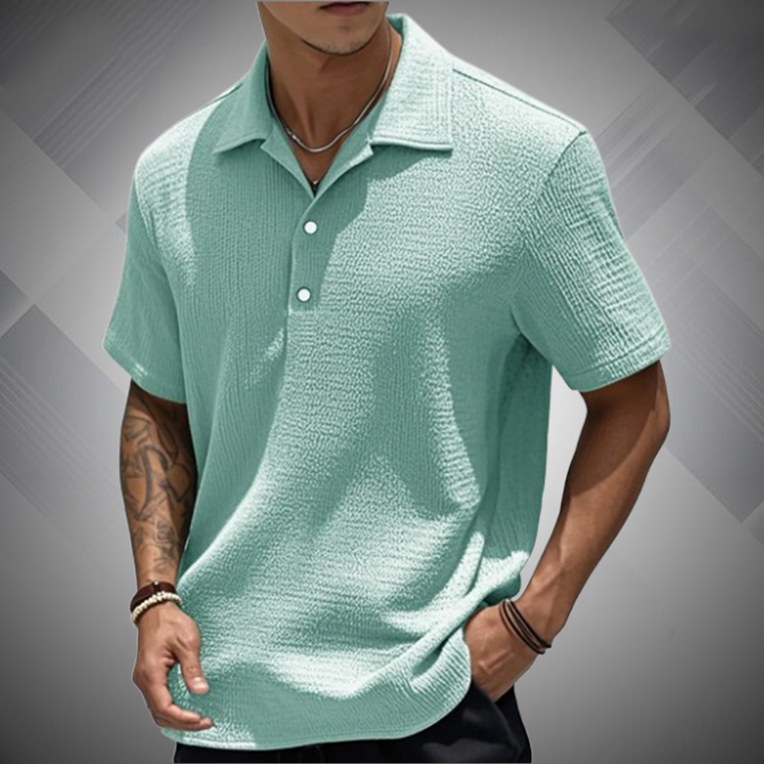?Men's Fashion Retro Pleated Fabric Short-sleeved Polo Shirt