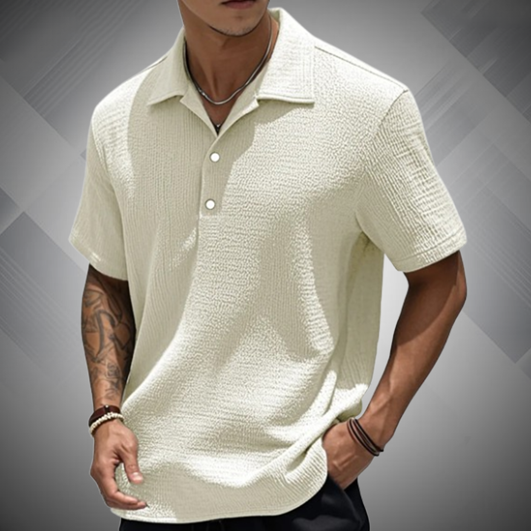 ?Men's Fashion Retro Pleated Fabric Short-sleeved Polo Shirt
