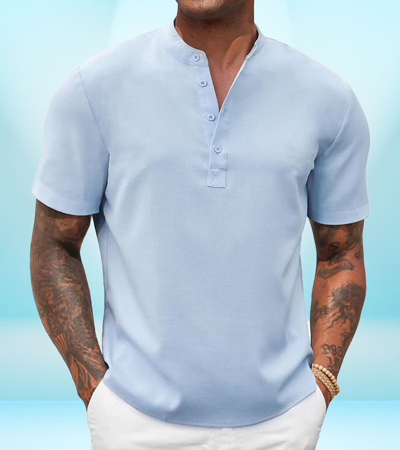 Men's Casual Henley Collar Short Sleeve Shirt – Lightweight Summer Beach Shirt (S–3XL)