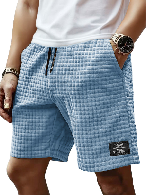 Men's Fashion Retro Small Square Fabric Embroidered Logo Loose Elastic Drawstring Pocket Shorts