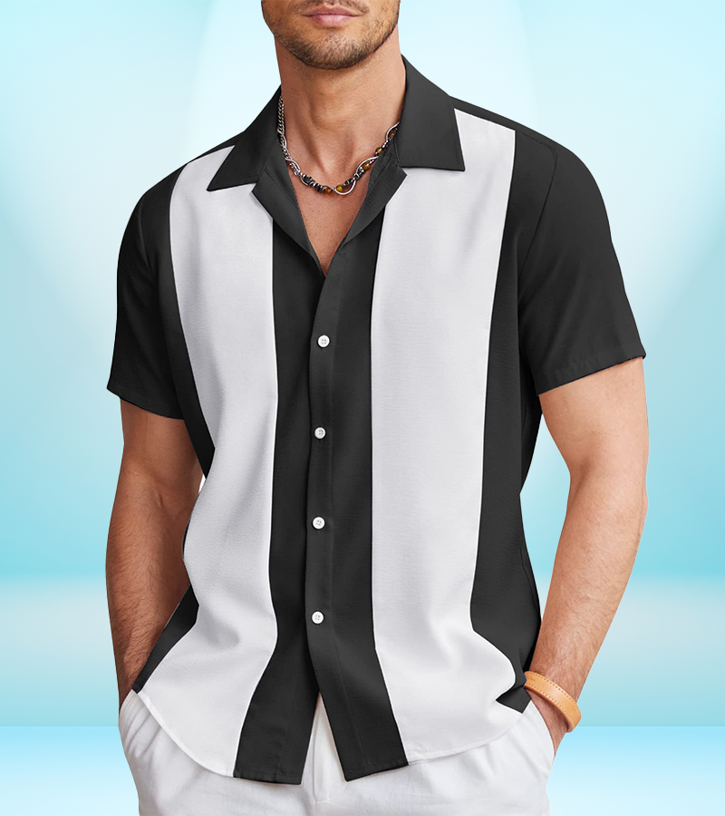 Men's Retro Contrast Short Sleeve Shirt – Lightweight, Modern, Summer Ready