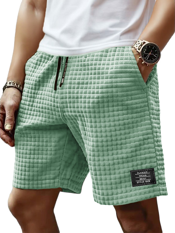 Men's Fashion Retro Small Square Fabric Embroidered Logo Loose Elastic Drawstring Pocket Shorts