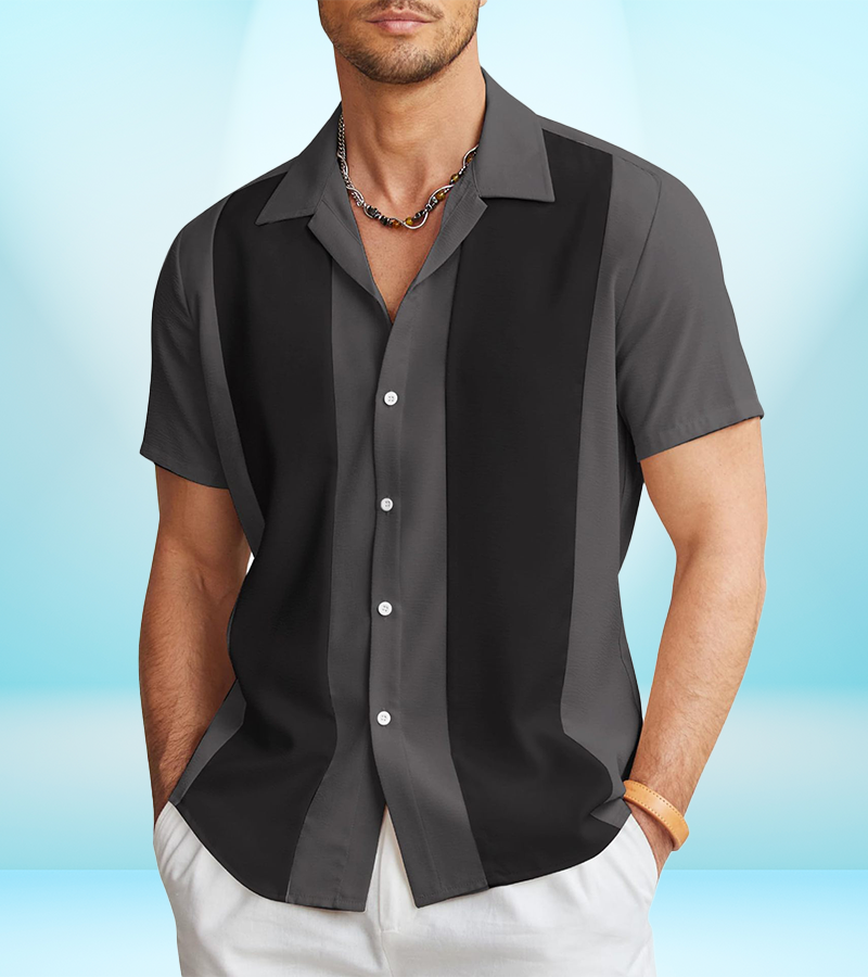 Men's Retro Contrast Short Sleeve Shirt – Lightweight, Modern, Summer Ready