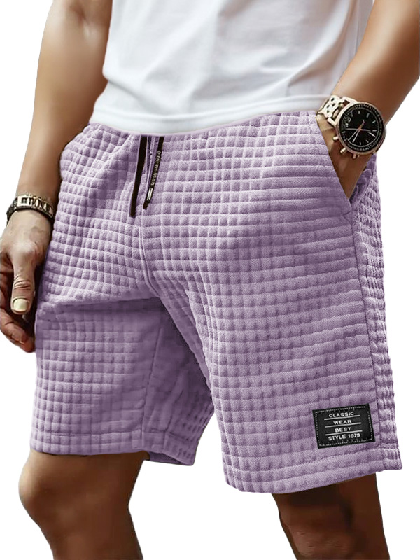 Men's Fashion Retro Small Square Fabric Embroidered Logo Loose Elastic Drawstring Pocket Shorts