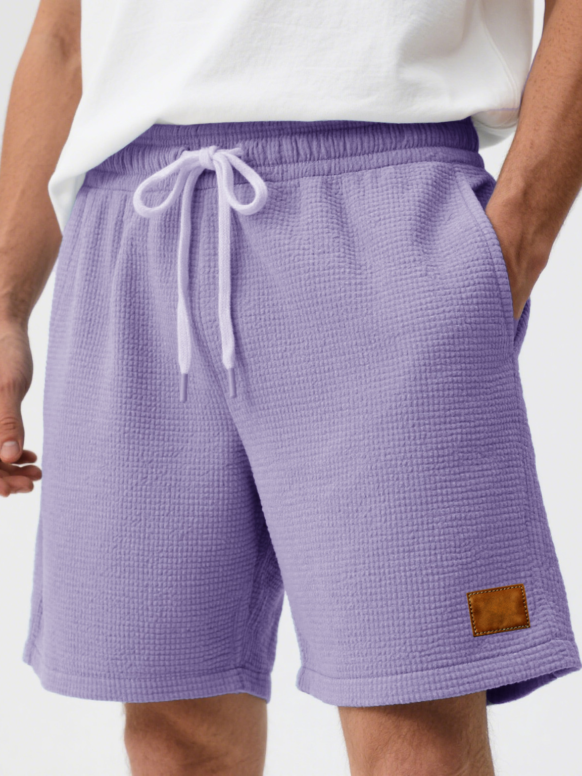 Men's Fashion Casual Waffle Fabric Embroidered Logo Lace-up Loose Shorts