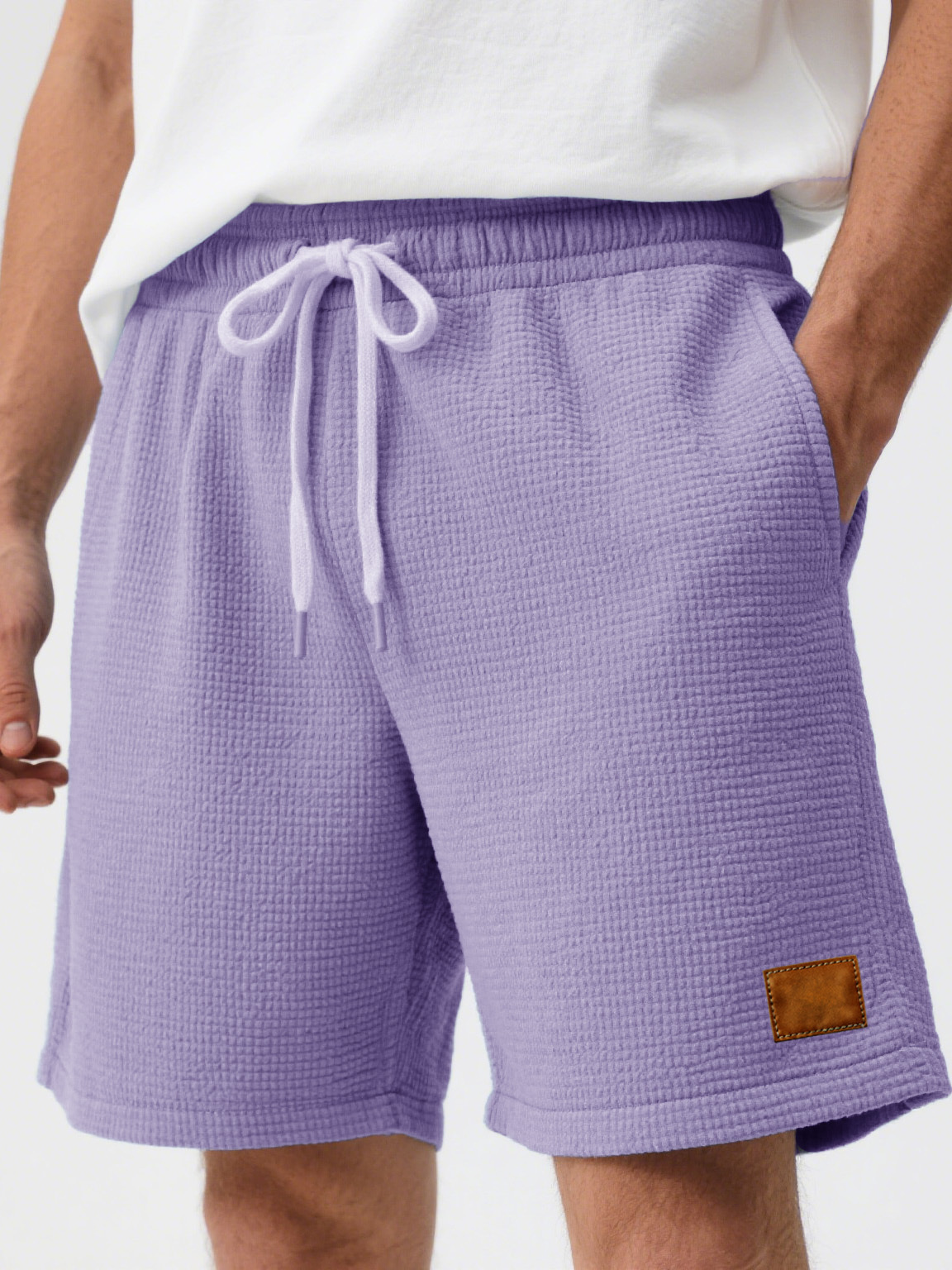 Men's Fashion Casual Waffle Fabric Embroidered Logo Lace-up Loose Shorts