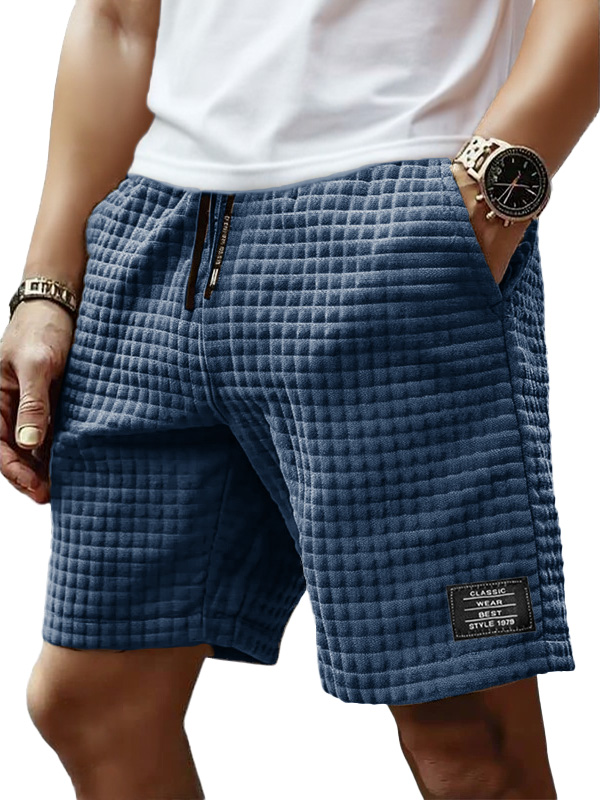 Men's Fashion Retro Small Square Fabric Embroidered Logo Loose Elastic Drawstring Pocket Shorts