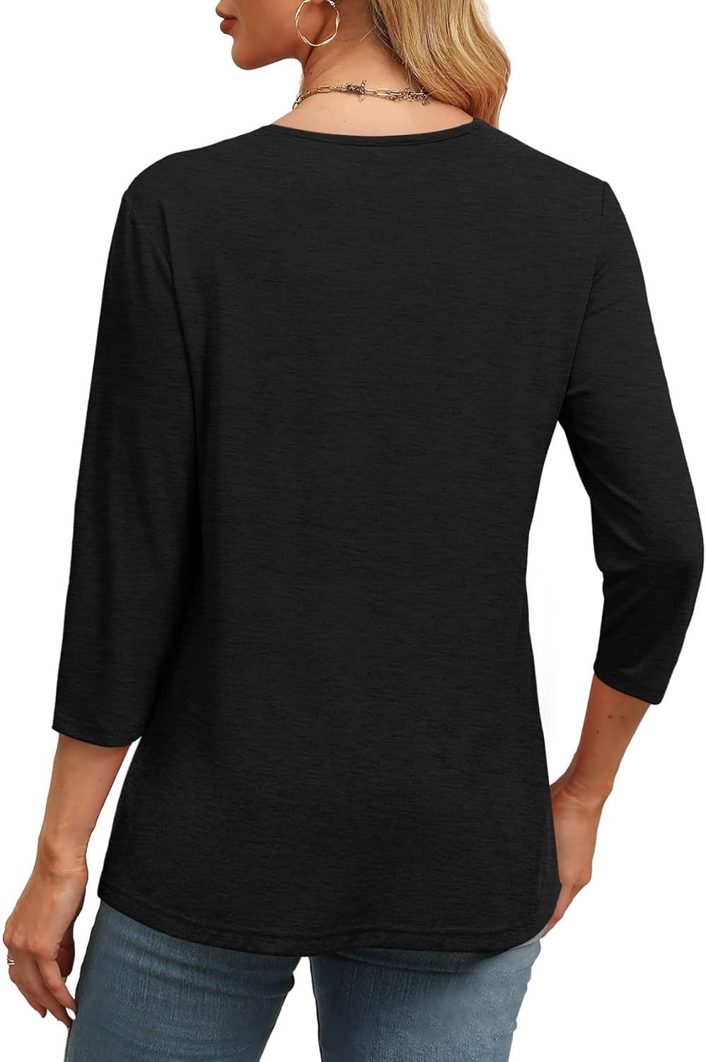 Women's V Neck 3/4 Long Sleeve  Loose Fit  Tops