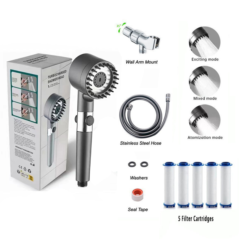 Antibacterial High-Pressure Shower Head Kit – With Filter and Massaging Function