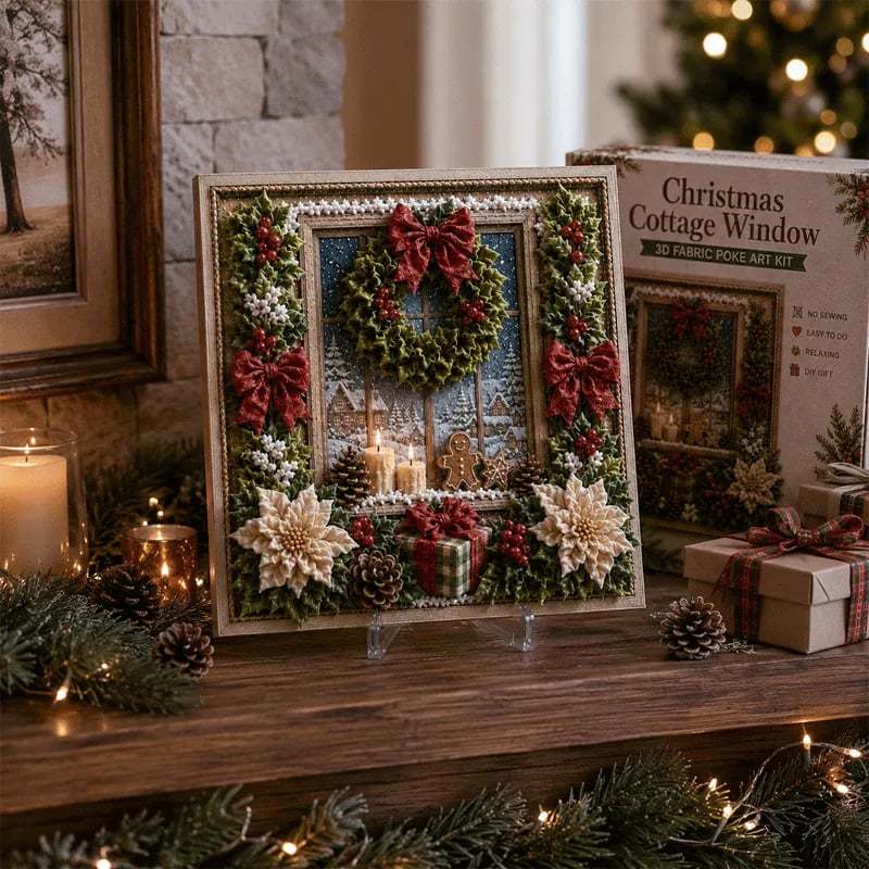 🎄🧵 Premium 3D Christmas Fabric Poke Art Kit | No-Sew Holiday Craft with Pre-Punched Board, Fabric Squares & Display Stand 🎅✨