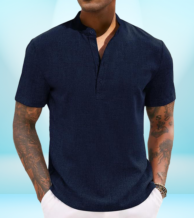 Men's Casual Henley Collar Short Sleeve Shirt – Lightweight Summer Beach Shirt (S–3XL)