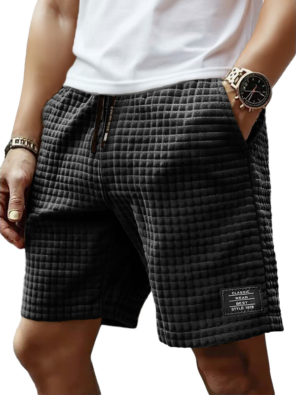 Men's Fashion Retro Small Square Fabric Embroidered Logo Loose Elastic Drawstring Pocket Shorts