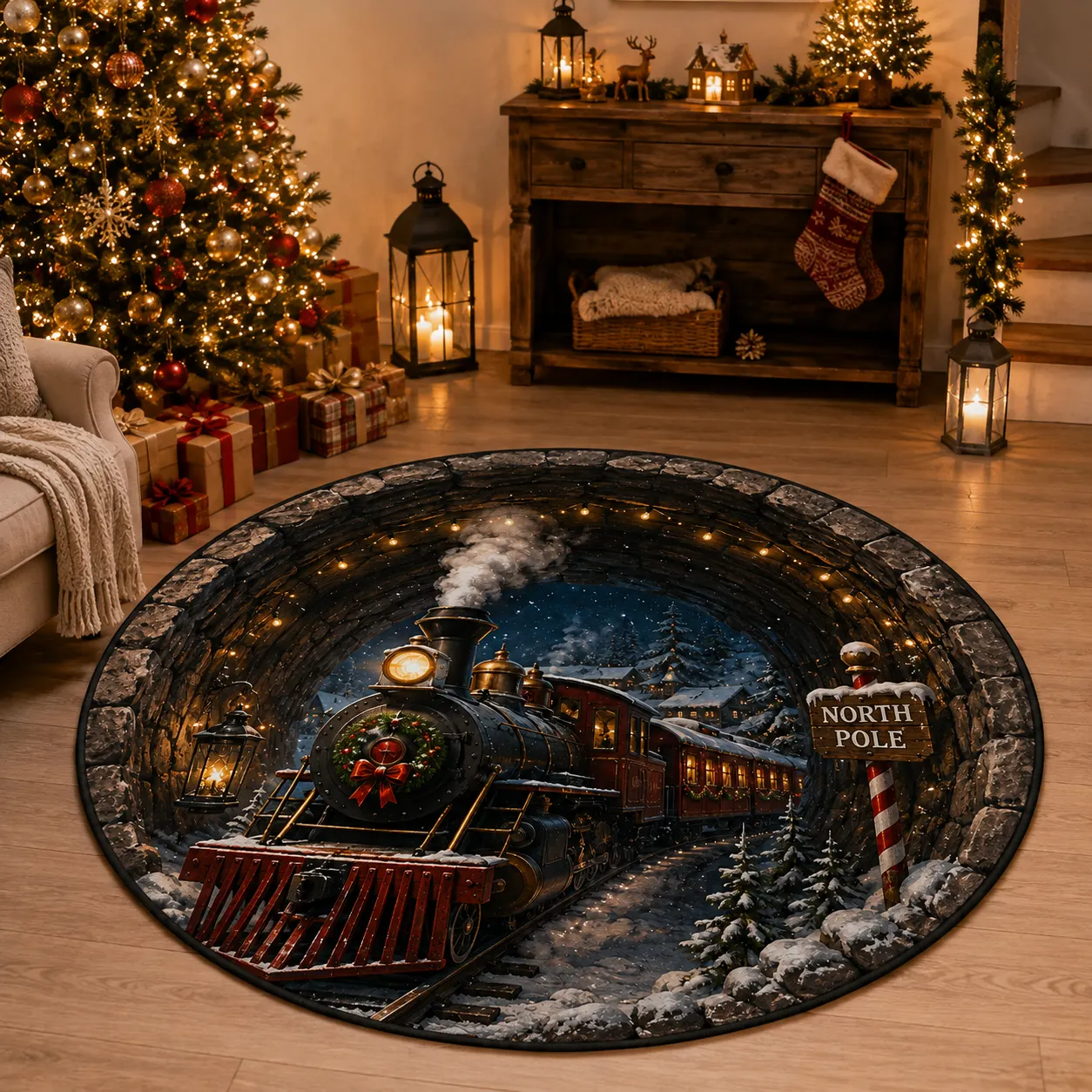 North Pole Express Christmas 3D Rug