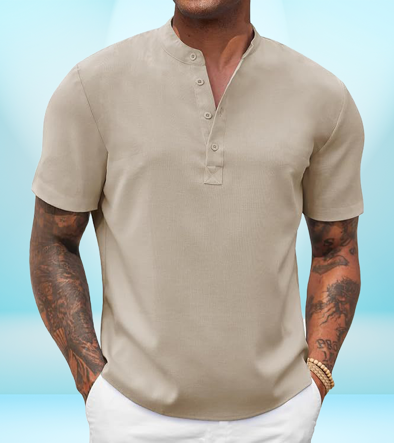 Men's Casual Henley Collar Short Sleeve Shirt – Lightweight Summer Beach Shirt (S–3XL)