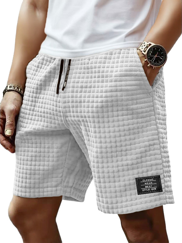 Men's Fashion Retro Small Square Fabric Embroidered Logo Loose Elastic Drawstring Pocket Shorts