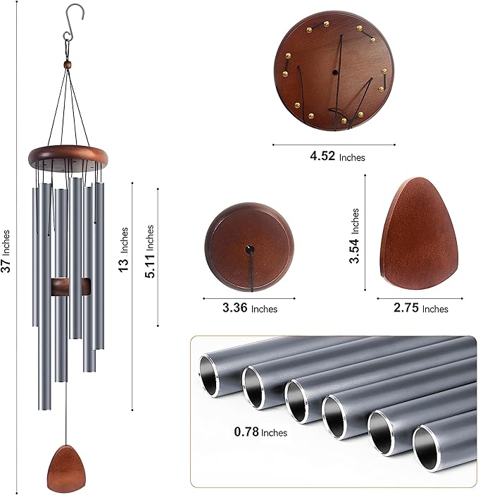 Large Aluminum Wind Chime 37 inches for a zen atmosphere, suitable for outdoor, garden, patio and other decorations.