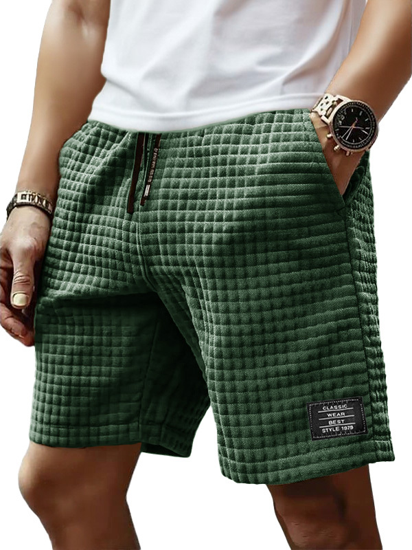 Men's Fashion Retro Small Square Fabric Embroidered Logo Loose Elastic Drawstring Pocket Shorts
