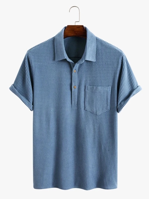 Men Cotton Loose Knit Patched Pocket Shirt
