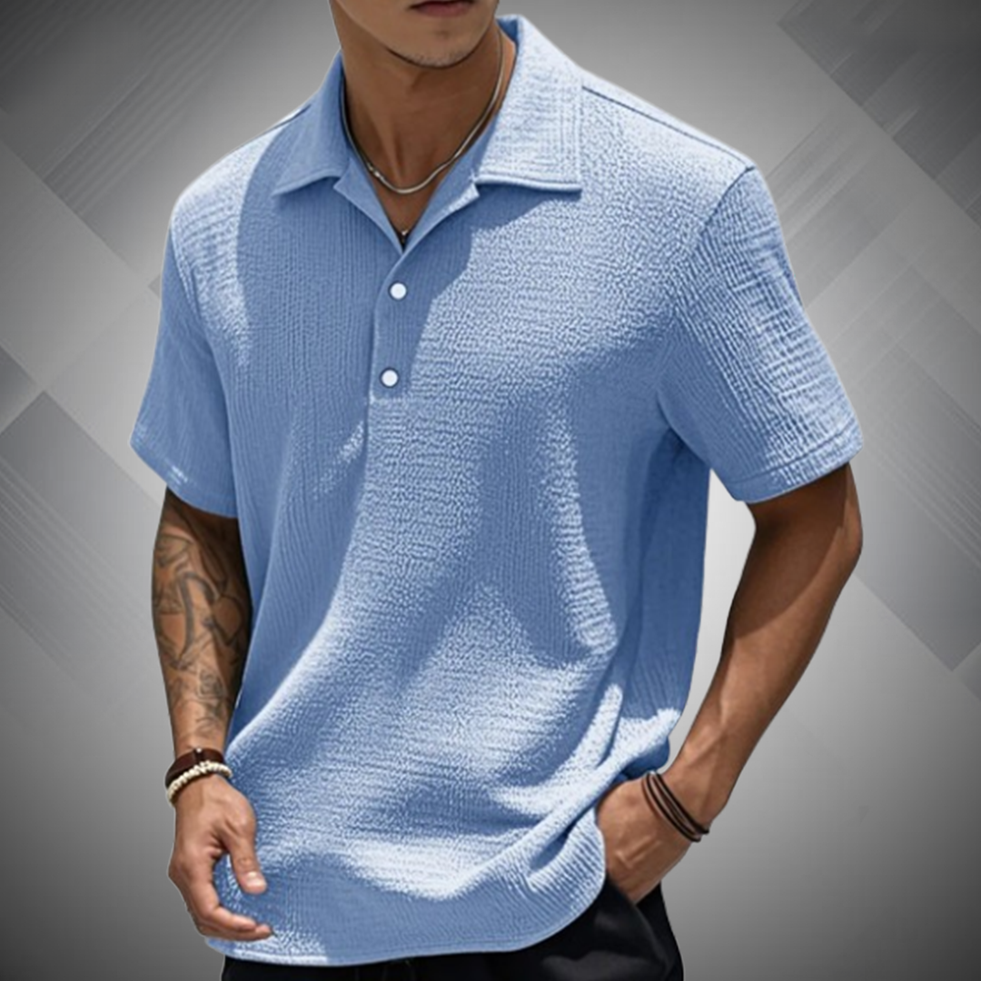 ?Men's Fashion Retro Pleated Fabric Short-sleeved Polo Shirt