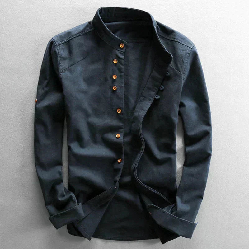 Japanese Men's Dress Shirt in Premium Linen-Cotton Blend, Versatile Fi