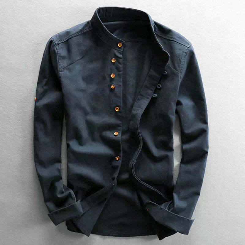 Japanese Men's Dress Shirt in Premium Linen-Cotton Blend, Versatile Fi