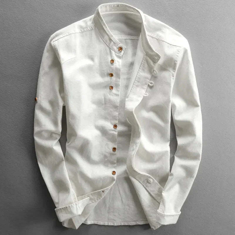 Japanese Men's Dress Shirt in Premium Linen-Cotton Blend, Versatile Fit S-3XL for Casual and Formal Wear