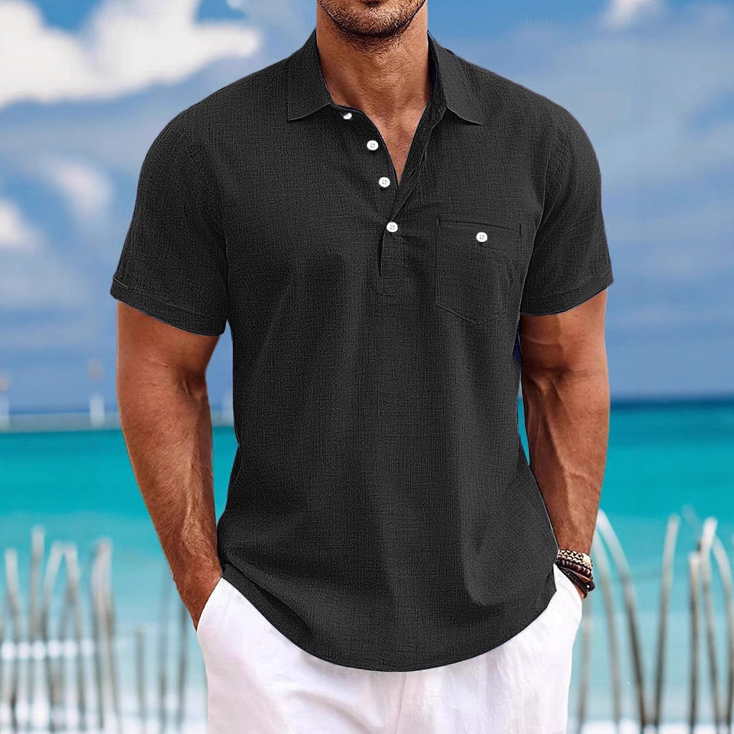 Men’s Short Sleeve Button-Up Shirt with Chest Pocket – Classic Collar & Casual Fit