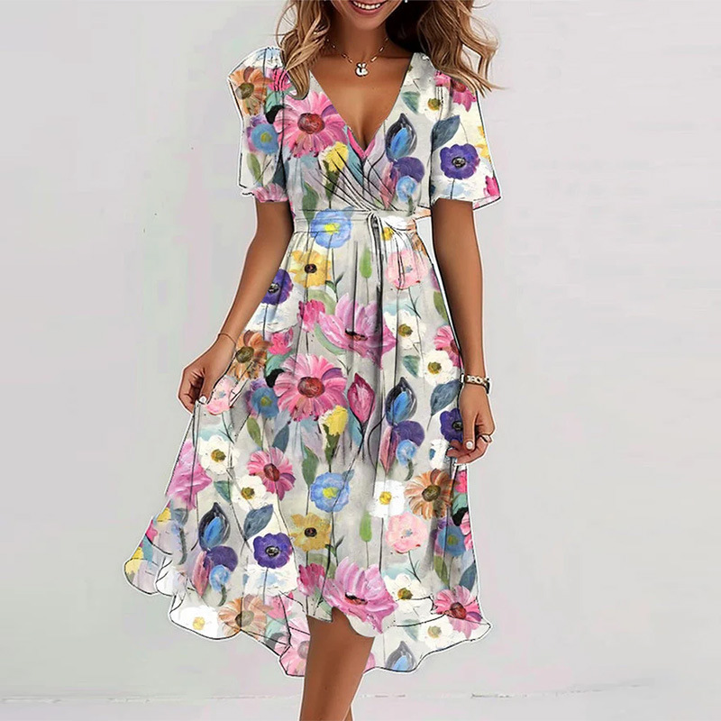 Haren Elegant Floral Midi Dress for Summer